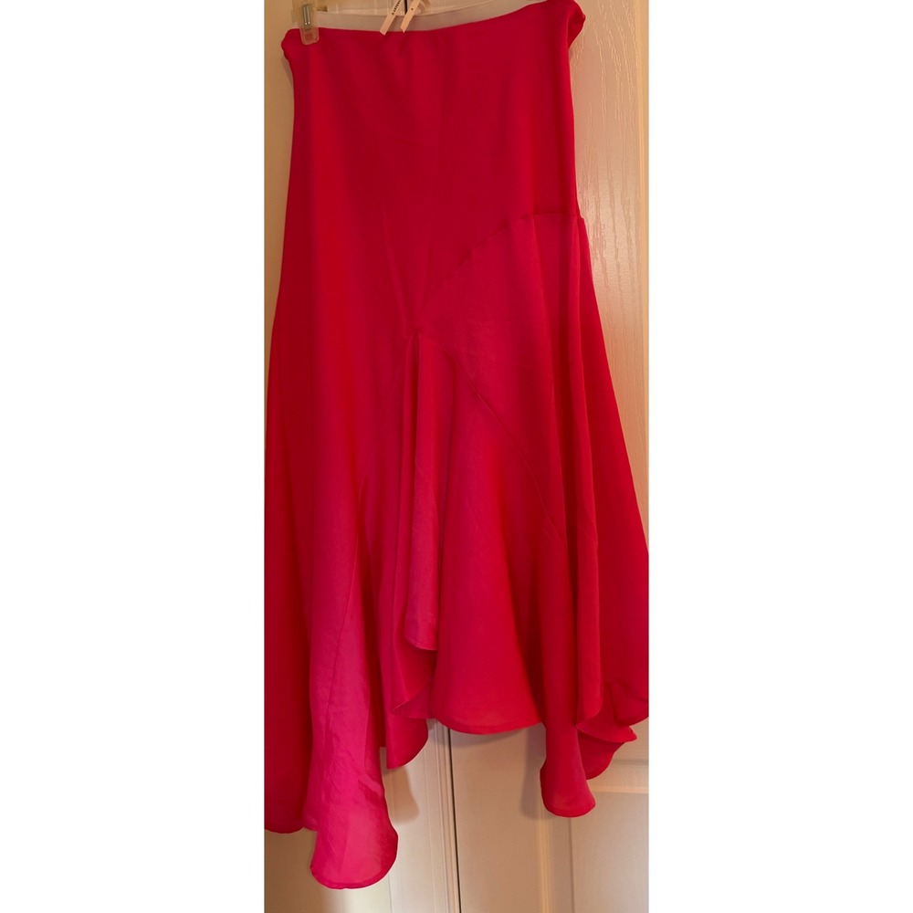 Anthropologie Hot Pink Asymmetrical Handkerchief Hem Satin Midi Skirt medium